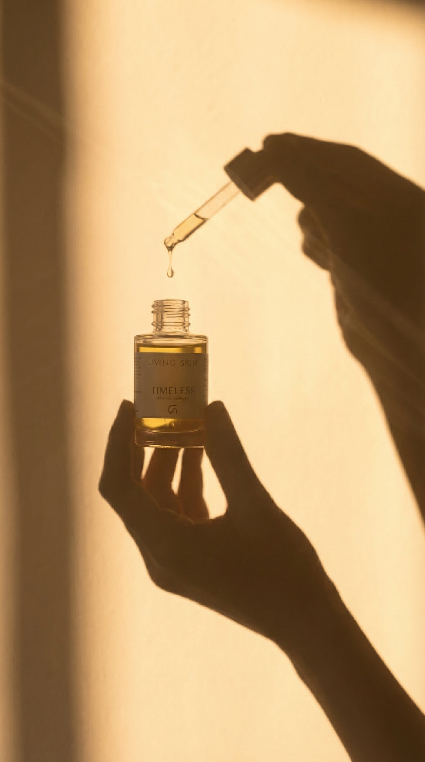 Een vrouwenhand houdt TIMELESS van Living Skin vast.