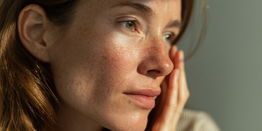 Vrouw is bezorgd om haar overgevoelige huid
