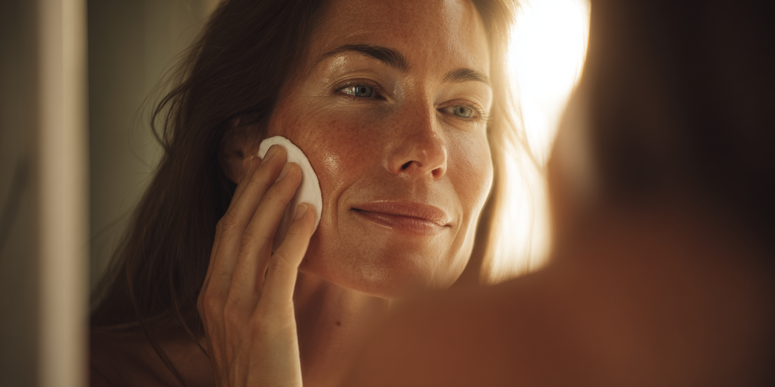 Vrouw gebruikt biologische gezichtsreiniger voor milde reiniging