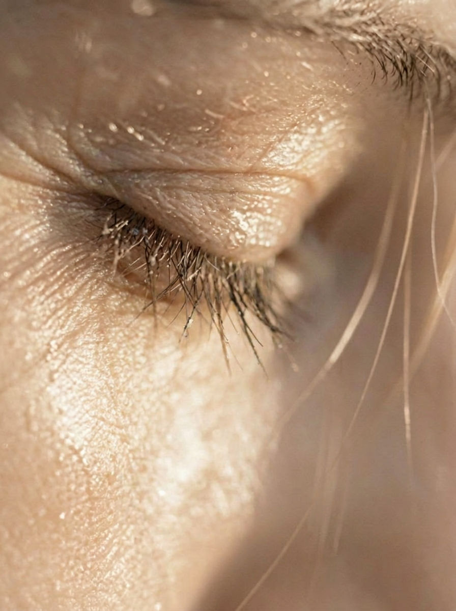 Oog van een vrouw die biologische huidverzorging van Living Skin gebruikt.