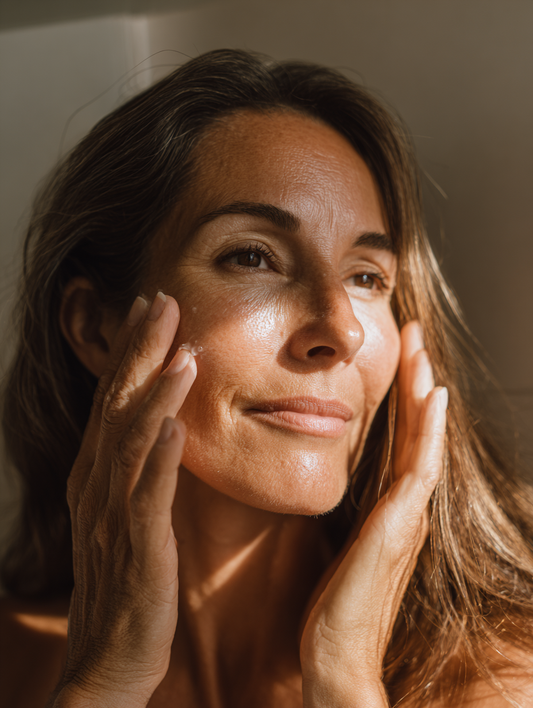 Vrouw masseert haar gezicht met een natuurlijke gezichtsreiniger
